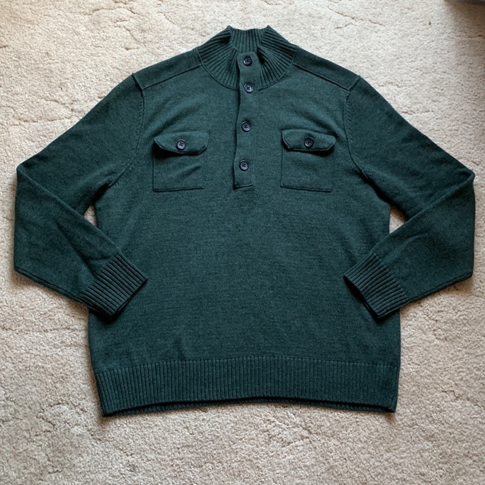 Banana Republic 100% Extra Fine Merino Wool High Neck Sweater, Green, Size L